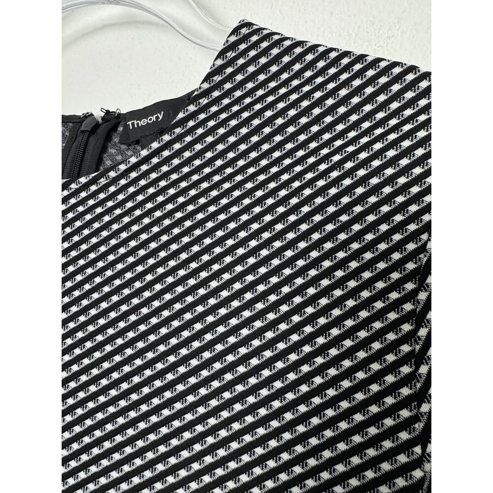 Theory Dress Womens 8 Black White Stripe Knit Sheath Half Sleeve Elegant - Picture 2 of 12